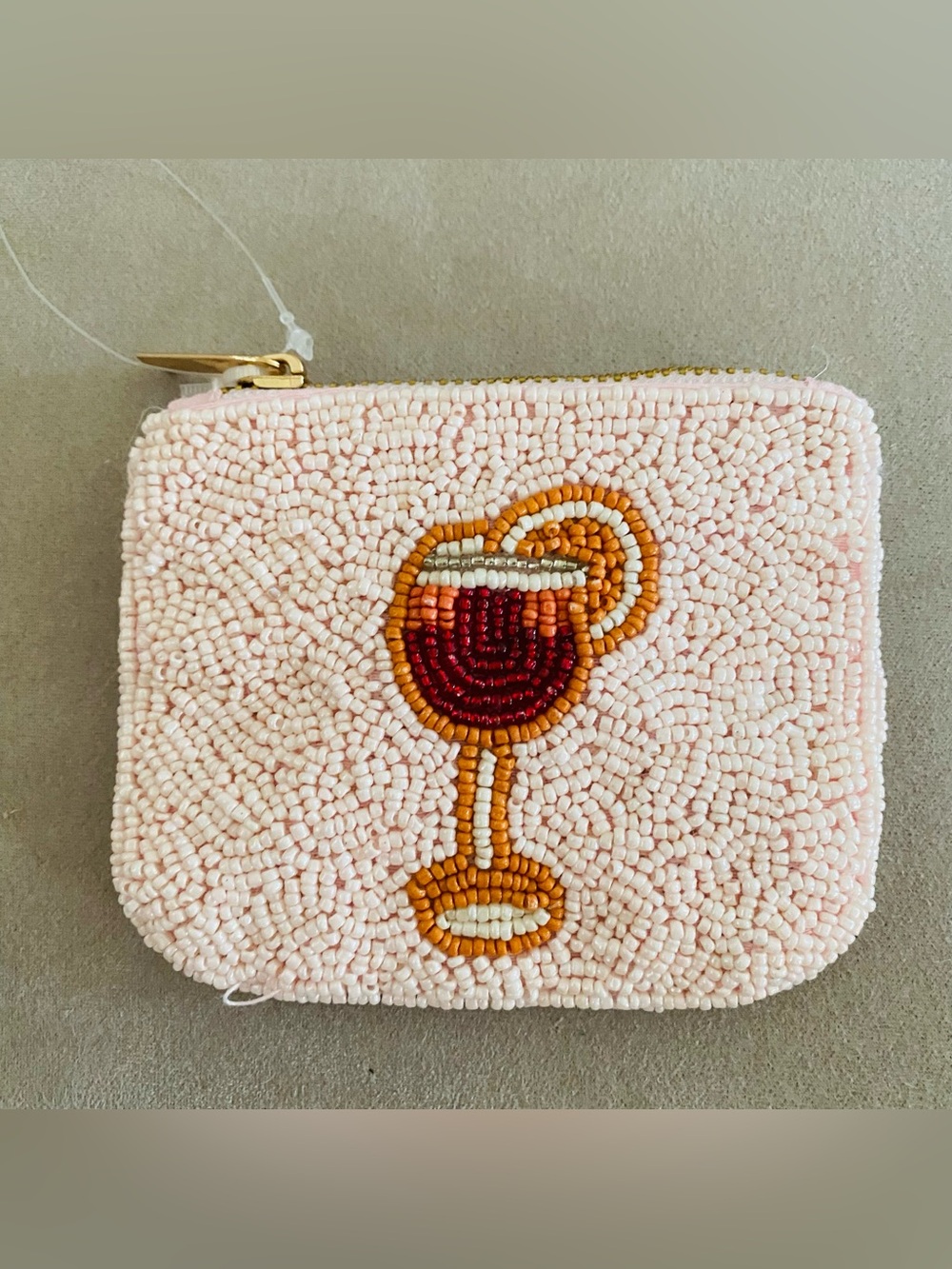 Hand-Beaded Pink Cocktail Coin Purse. NEW